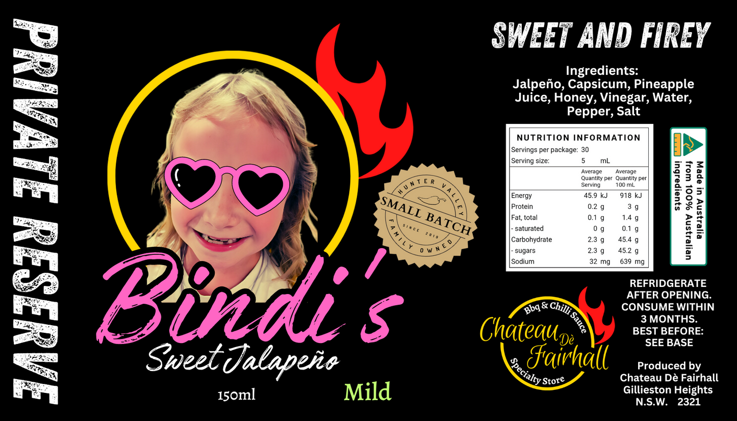 Chateau Private Reserve Bindi's Sweet Jalapeño Hot Sauce 150ml
